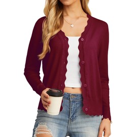 GRECERELLE Women's Long Sleeve Button Down Cardigans V-Neck Fall Shrug Sweater(Wine Red, Large)