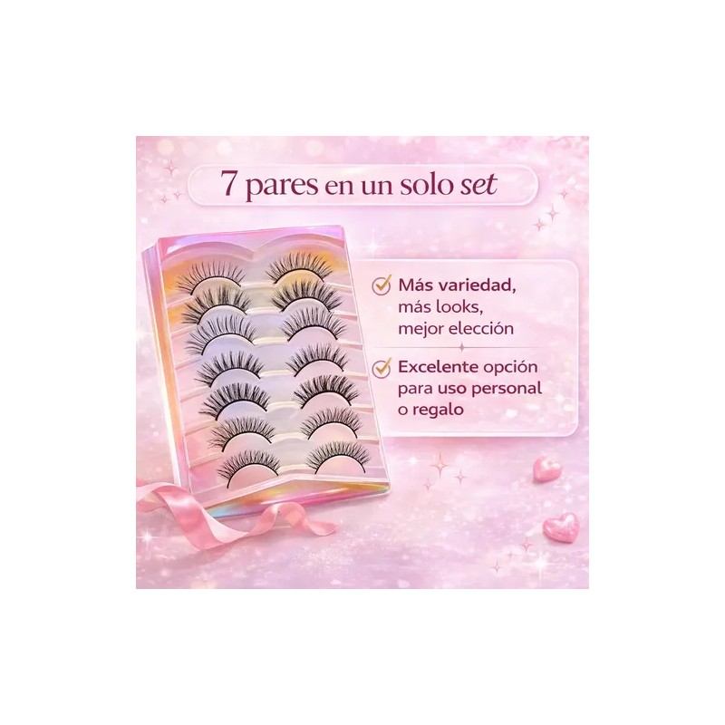 Pestañas Postizas 7 Pares Reutilizables Aspecto Natural