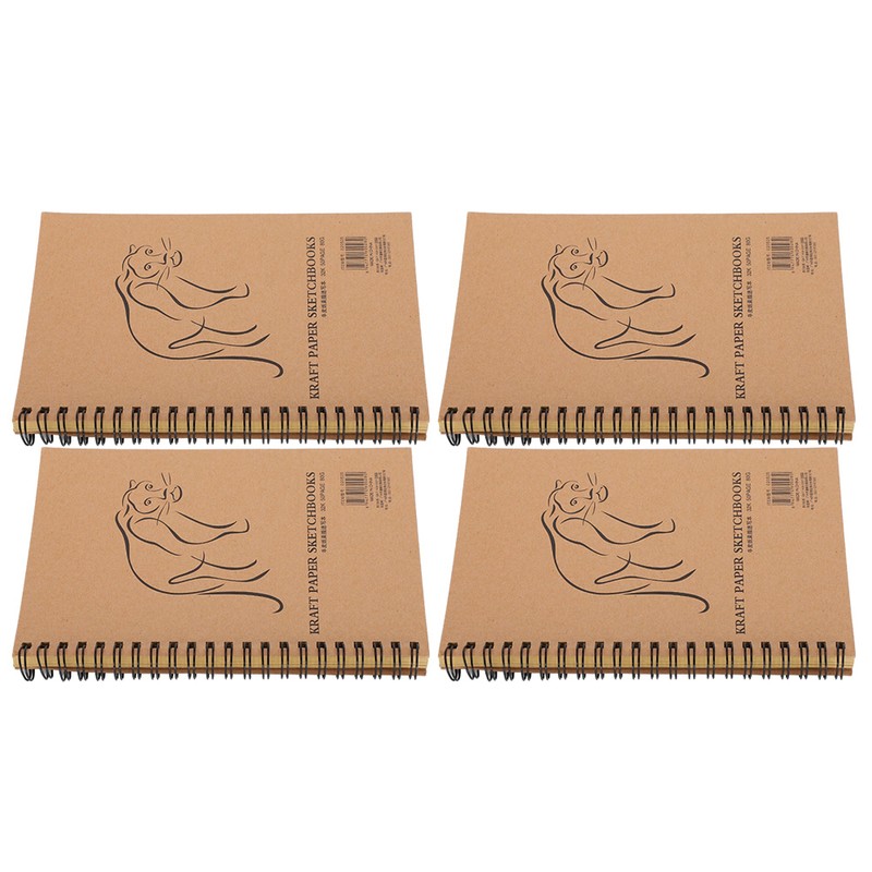 4Pcs Kraft Paper Sketchbook Retro Sketch Pad HandPainted Thick Art