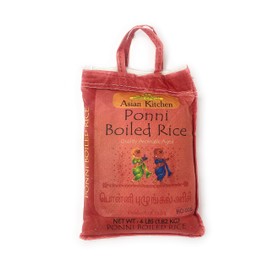 Asian Kitchen Ponni Boiled Rice 4-Pound Bag, 4lbs (1.81kg) Short Grain Par Boiled Rice ~ All Natural | Gluten Friendly | Vegan | Indian Origin | Export Quality