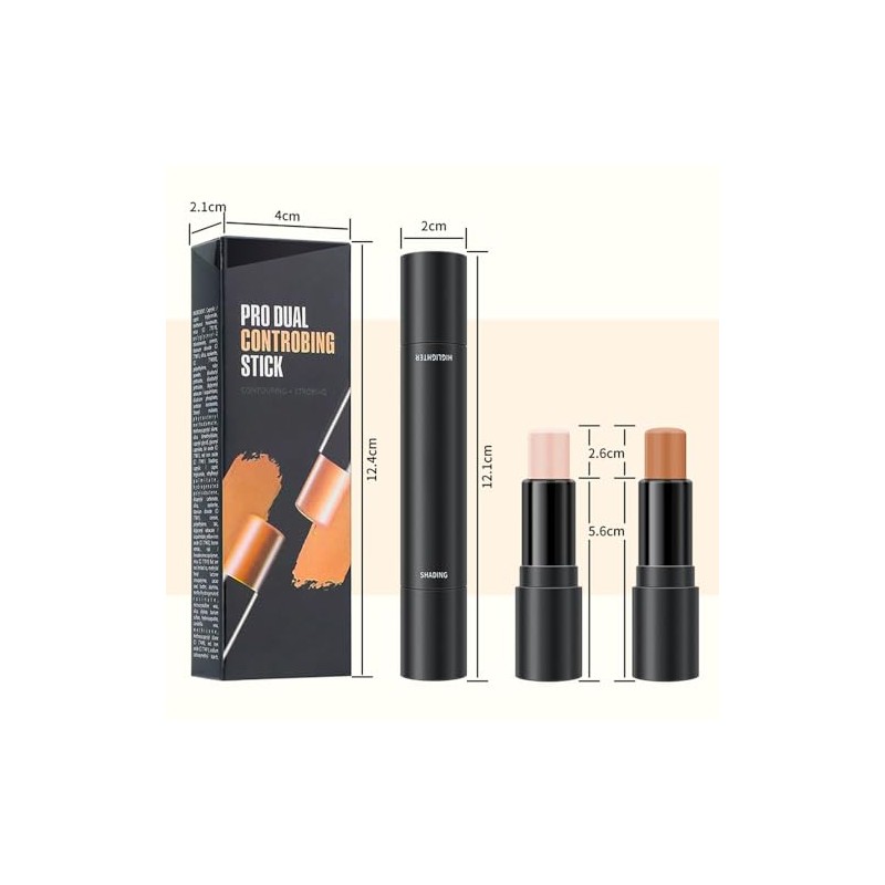 2 Colors Cream Contour Sticks Makeup Kit, Primer Face Highlighter