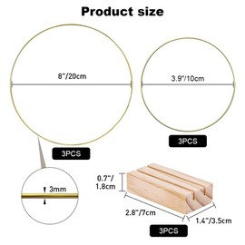 Metal Rings for Crafts, 3-Piece Set Metal Ring with Base, Decorative Ring with Base 20 cm + 10 cm, Wooden Stand Wreath, Metal Ring for DIY Dream Catchers, Wedding Decorations and Christmas Crafts