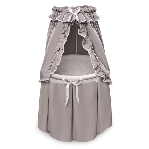 Empress Round Baby Bassinet with Bedding, Pad, and Storage