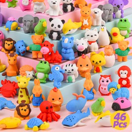 Kaemi 46Pcs Animal Erasers for Kids Desk Pets Pencil Erasers Puzzle Erasers Animals Bulk 3D Erasers Take Apart Erasers Toys for Party Favors, Classroom Prizes, Carnival Gifts and School Supplies