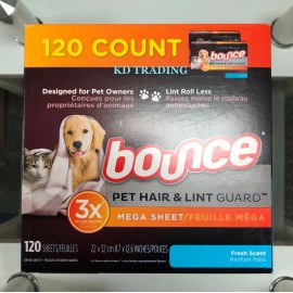 BOUNCE Pet Hair & Lint Guard MEGA Dryer Sheets - 3X Pet Hair Fighter ~ 120 Count