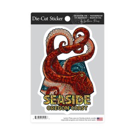 Die Cut Sticker Seaside, Oregon, Mosaic Octopus, Contour Vinyl Sticker 3 to 6 inches, (Waterproof Decal for Cars, Water Bottles, Laptops, Coolers), Large