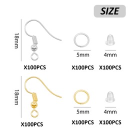 2 Pack of 600 Earring Sets, DIY Jewelry Earring Clasps, Ear Accessories, Hypoallergenic Ear Hook Set, Clear Ear Plugs, Matching Clothing Ear Hook Set, Ear Ornaments (Gold, Silver)