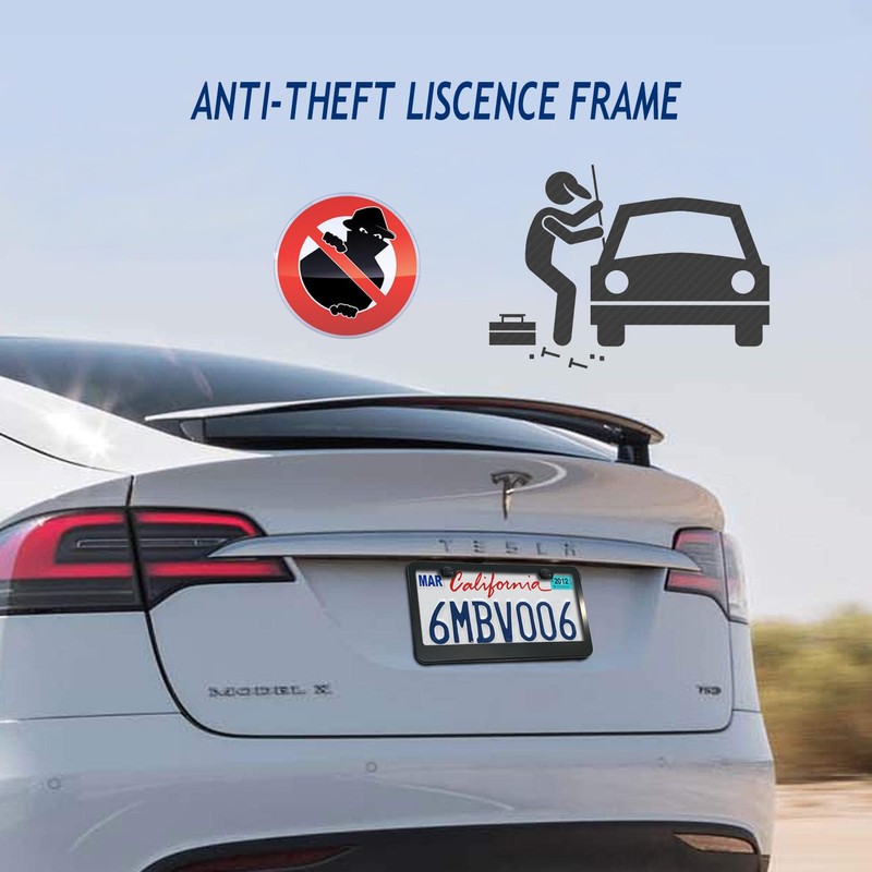 Anti Theft License Plate Frames, Matte Black, Security Screws