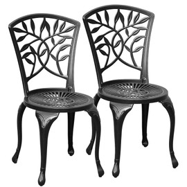 DWVO Outdoor Cast Aluminum Outdoor Chairs Set of 2, All-Weather Patio Dining Chair with Adjustable Feet for Balcony, Backyard, Deck, Garden, Black