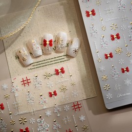 Christmas Nail Art Stickers Red Bow Nail Stickers 5D Embossed Gold Snowflake Nail Decals Christmas Tree Self Adhesive Nail Art Supplies for Women Girls DIY Nail Art Decorations 1 Sheet