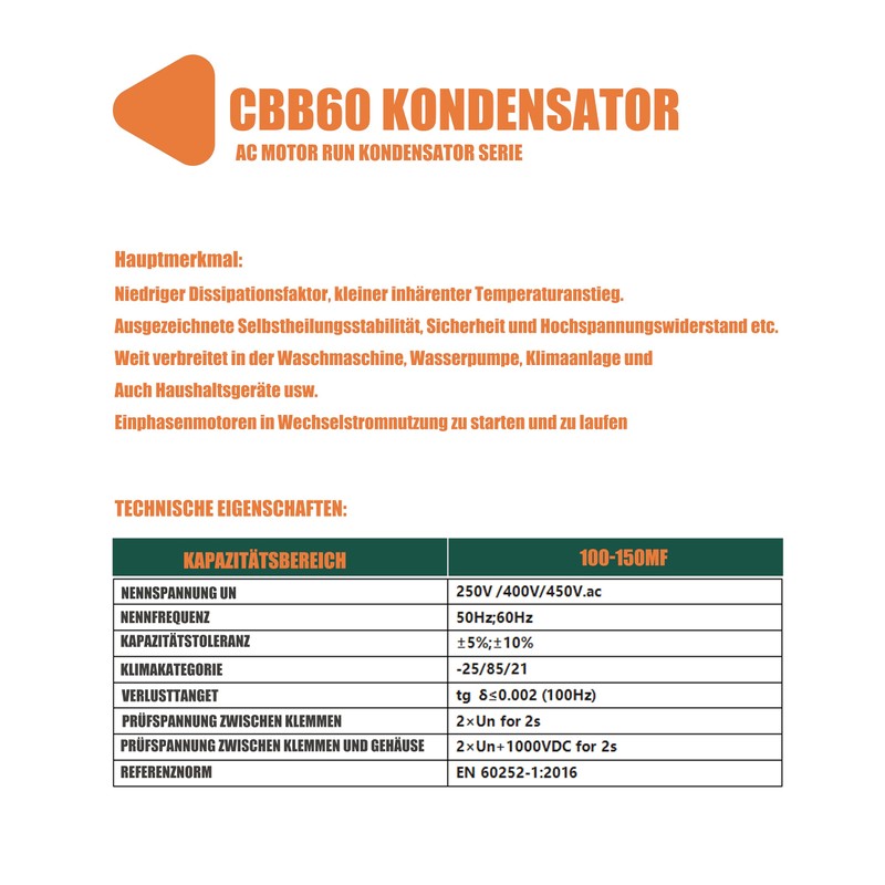 CBB60 20uF Motor Start Run Capacitor MFD 450VAC 50/60hz Cylindrical