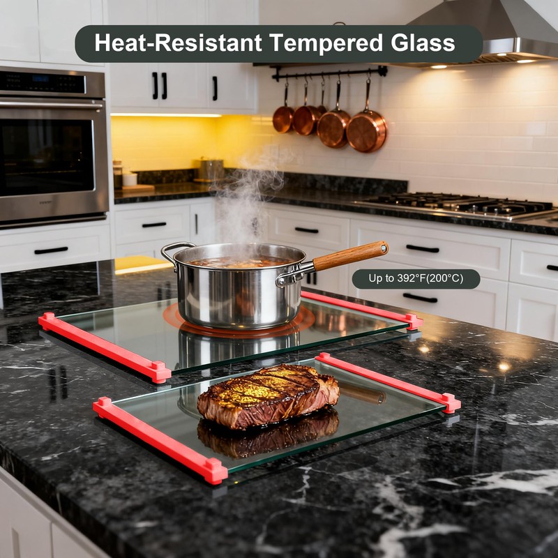 2PCS Glass Cutting Board with Silicone Grip, 80% Stronger Shatter