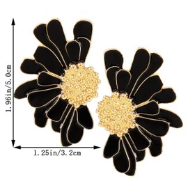 QUSIJIA Elegant Bohemian Big Flower Earrings Chic Petal Statement Earrings For Women Vintage Large Flower Earrings For Women (black)