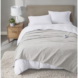 Serta Travis Fleece Ultra Soft Tri-Rib Textured Electric Blanket, Cozy and Snuggly Cover Fast Heating for Cold Weather, Auto Shut Off, Multi Heat Setting Controller, Twin, Pumice Stone Grey