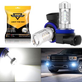 Auxbeam H11/H8/H9 LED Fog Light Bulbs, Max 50W 6500K Xenon White, 8000LM Super Bright, 360-degree Illumination, Canbus Ready, Fog Car Lights Replacement, Pack of 2