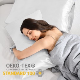 Vielit Pack of 2 Satin Cushion Covers, 70 x 40 cm, White, Soft as Silk Pillowcase, Better Care Than Silk Pillose Case, Satin Pillowcase Cushion Cover for Hair and Skin, Comes with 2 Hair Bobbles