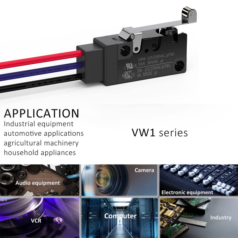 DIYhz Waterproof Momentary Hinge Roller Lever Micro Switches with Line