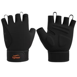 TYNOR Training Gym Gloves Padded Weight Lifting Gloves with Wrist Wrap Extra Grips Adjustable Full Palm Protection Fitness Fingerless Gloves for Men & Women, Crossfit, Climbing - Black, Small