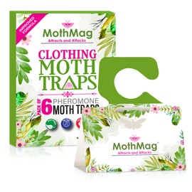 MothMag Moth Traps for Clothes, Closets, Fabrics, and Carpets, Clothing Moth Traps, Clothes Moth Traps, Closet Moth Traps, Moth Pheromone Traps, Extra-Strength Adhesive Glue Clothes Moth Trap, 6 Pack