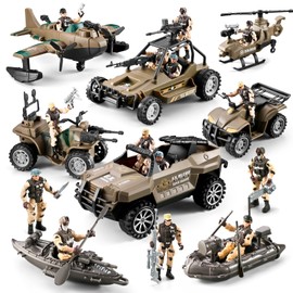 HOSPONY 56-in-1 Army Men Toys for Boys 4-7 6-8 8-12, Military Truck/Helicopter/Kayak Boat/Motorcycle/ Army Men Action Figures/Weapon Gears, Army Toys for Boys Kids Birthday Gifts Party Favors