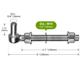 Insaga M16x6'' Heavy Duty J-Bolt Gate Hinge for Chain Link Fence Gate, 304 Stainless Steel J-Bolt Post Hinge with 5/8'' Hinge Pin, 2pcs Gate Hinges for Metal Gates (Nuts,Washers Inclued)