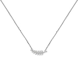 Sterling Silver Micro Pave Cubic Zirconia Olive Branch Necklace, 18 inches Long + 1 in Extension