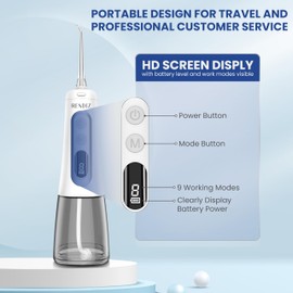 RENDIZ Water flosser, 9 Modes Oral irrigator, Professional Dental flosser, Water Jet flosser, Cordless Water flosser, Large Tank 300 ML, IPX7 Waterproof