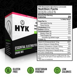 HYK Essential Electrolytes Powder Packets Instant Hydration for Endurance Athletes – Natural Electrolyte Drink Mix for Rapid Rehydration – Clean Hydration Powder – Strawberry Lemonade, 30 Stick Packs