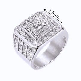 LAIMIUMIU33 Iced out Ring for men Smooth Square ring Hip Hop ring 316 Stainless Steel Radiant Biker Rings Bling Cuban style Iced Out Jewelry Punk Ring Club ring Heavy Metal ring Party Wedding