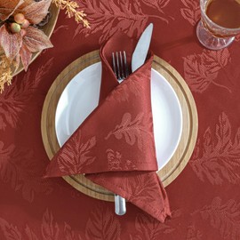 Elrene Home Fashions Elegant Woven Leaves Jacquard Damask Napkin Set of 8, 17" x 17", Spice Red 8 Pieces