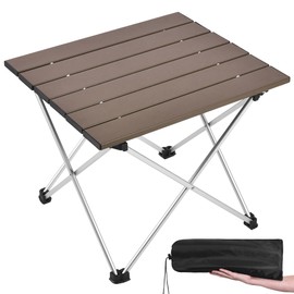 Grope Small Folding Camping Table with Aluminum Table Top, Beach Table for Sand with Carrying Bag,Prefect for Outdoor, Picnic, BBQ, Cooking, Festival (Coffee-L)