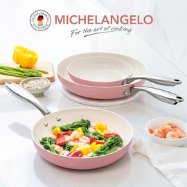 MICHELANGELO Non Stick Frying Pan - Ceramic Frying Pans Nonstick, 8'', 9.5'' & 11''  Frying Pan Set, Non-Toxic, Ceramic-Coated Cookware Set - Color: Yellow [8 in]