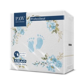 Paw Airlaid Napkins - Fabric-Like (40 x 40 cm) I Pack of 50 I Ideal for Birthday, Christening, Communion, Baby Shower I High-Quality Table Decoration Fabric Napkins - Blue Feet I Baby Feet Light Pink