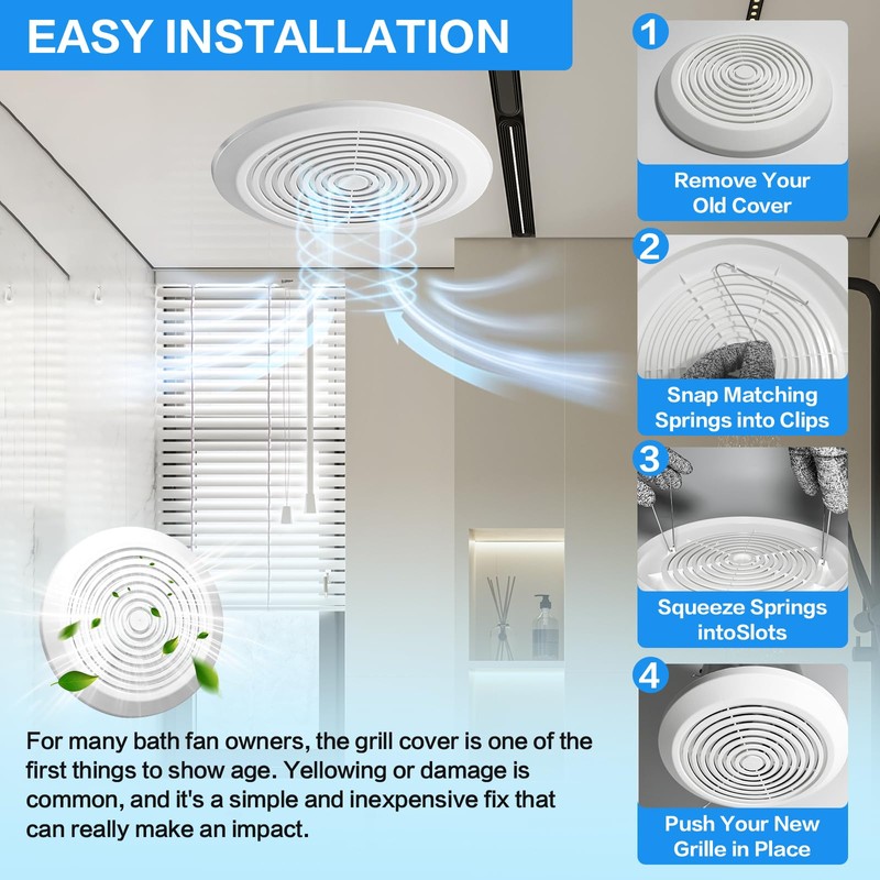Mobile Home Bathroom Exhaust Fan Covers, 9-5/8" White Vent Grille,