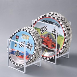 Rainmae 2 Pack Paper Plate Dispenser for 6-10 Inch Disposable Plates, Reusable Paper Plates Holders, Space-Saving Metal Dish Organizer for Kitchen Cabinet Countertop RV Outdoor Storage Organization