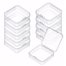 Meltryllis Clear Small Storage Box, Square Shape Clear Storage Case, Set of 10, Plastic Case with Lid, Nail Tips and Accessories Storage, Multipurpose Container, Small Organizer, Clear Tool Storage