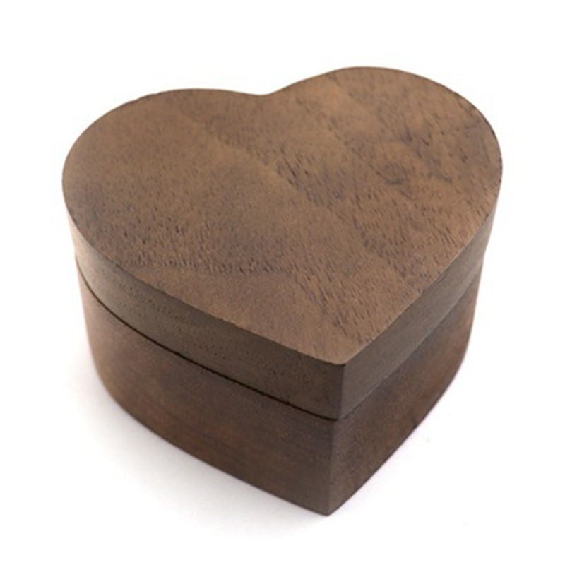 Heart Shaped Wooden Ring Box Black Soft Lining Smooth Surface
