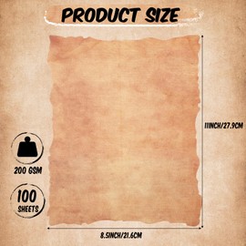 Harloon 100 Pcs Vintage Old Looking Cotton Watercolor Paper Cardstock Blank 200 GSM Thick Antiqued Deckle Edge Virgin Paper for Drawing Writing Printing Invitations Greeting (8.5x11 Inch)