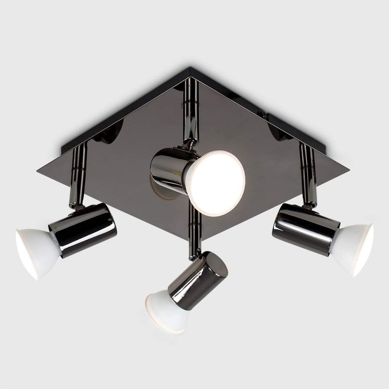 MiniSun Modern Square Black Chrome 4 Way Adjustable GU10 Ceiling