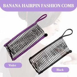 2 Pieces Non-Slip Hair Clips Vintage Banana Hair Clips Stretchy Hair Accessories 30 Tooth Banana Comb Clips for Thick Wavy Kinky Natural Curly Hair Banana Hair Clips (Grey/Purple)