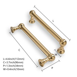khtumeware 2 Pack 3-3/4 Inch Hole Center Brushed Brass Cabinet Pulls Heavy Duty Solid Warm Brass Cabinet Handles cabinets Dressers Kitchens Handles Bathroom cabinets