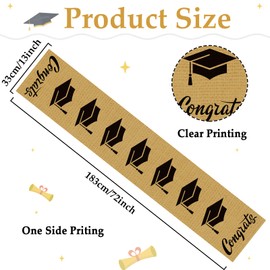 Burlap Graduation Table Runner Decoration 72×13inch Jute Congrats Grad Cap Runners Rustic Table Runner for Grad Party Indoor Outdoor Kitchen Dining Room Home