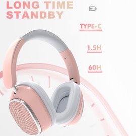 AYI Premium Active Noise Cancellation Bluetooth Headset Over Ear Headphones with Detachable Microphone HiFi Stereo Sound Rechargeable Game Headphone Compatible with Smartphone/TV/pad/Laptop-Pink