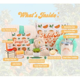 Sunny & Wise Sunny&Wise Care Package For Women - Designed in USA - Self Care Gifts After Surgery, Get Well Soon, Orange Fruit Themed, Thinking of You, 12 Oz Good Vibes Tumbler