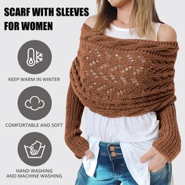 Baonmy Scarf with Sleeves for Women, Shawl Wraps Knitted Cable Crochet Multifunctional Scarf Sweaters with Sleeves (Camel)