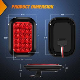 Nilight 2 Pcs 5 X 3 Inch 24 Led Red Rectangular Trailer Tail Light