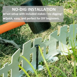 STN 2025 New Landscape Edging 4.5 in Tall Fence Garden Border with 120 Anchoring Spikes for Lawn Edging and Flower Beds (White, 55FT)
