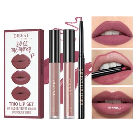 RG ROUGE LX 3-in-1 Lip Gloss Set: Matte Lipstick, Moisturizing Lip Gloss, 2mm Lip Liner. The Matte Texture Is Non-sticky,waterproof, The Moisturizing Texture Is Hydrating (01 - Sunset Encounter)