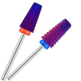 ASWEINA 2pcs 5 in 1 Nail Drill Bits, 3/32'' Tungsten Carbide Safety Bits,Two Way Use for Both Left and Right Handed, Fast Remove Cuticle Acrylic Gel Polishing Manicure Pedicure Tools (Purple)