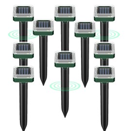 Solar Powered Mole Repellent 10 Packs, Ultrasonic Snake Gopher Vole Repellent for Lawn Garden, Waterproof Outdoor Pest Repeller for Moles Groundhogs Chipmunks